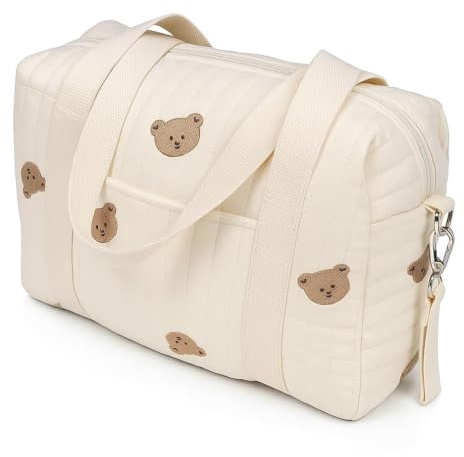 SUNGOOYUE Baby Stroller Storage Bag, Zipper Embroidery Universal Stroller Caddy Organizer Handbag (Bear Bag)