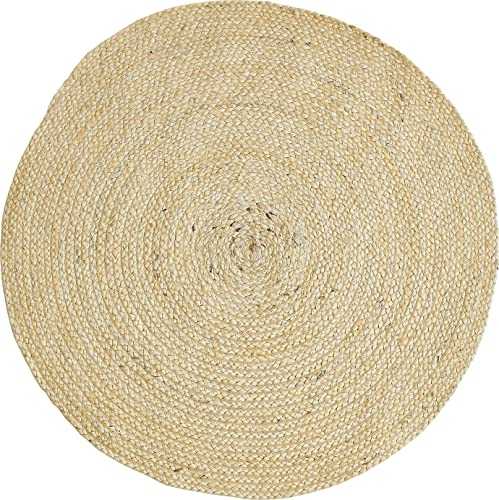 -LUXOR- living IBO - Alfombra Redonda de Yute Boho para Dormitorio, Producto Natural Tejido a Mano, de Fibras Vegetales Naturales, 60 cm, Redonda, Color Beige
