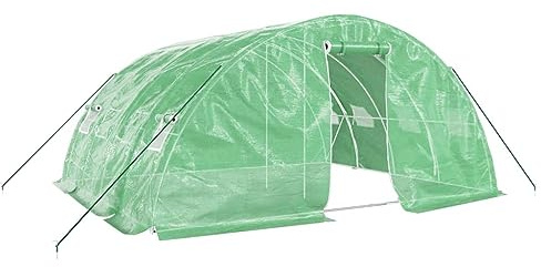 vidaXL Gewächshaus, Foliengewächshaus mit Stahlrahmen, Tomatengewächshaus mit Reißverschlusstür Fenstern, Treibhaus Folientunnel Frühbeet, Grün 20m² 5x4x2,3m