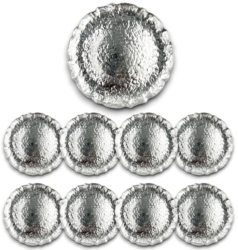 Generico 12x Sottopiatti Decorativi Bordo MARTELLATO Tondo 33 cm Natale cenone sotto Piatto Natalizio Capodanno Natale Cena Aperitivo Rosso Oro Argento Rame (Martellato Argento)