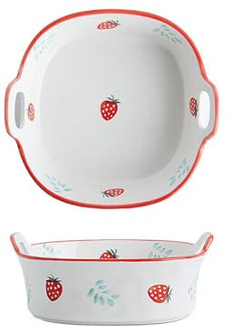 MoRfiL Kleine Blume Auflaufform für 1 Person, Lasagne Auflaufform Klein 6,9 Zoll, Rund Ofenform,Quadratisch rund Auflauf mit Griff,Rot