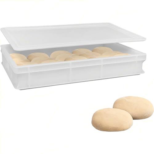 Sicignano Vaschetta Cassetta Service per Impasti 60x40x10h cm con Coperchio con Fondo e Pareti Chiuse, Capacità 19 litri, Impilabile, Bianco, Polietilene Alimentare Lavabile in Lavastoviglie