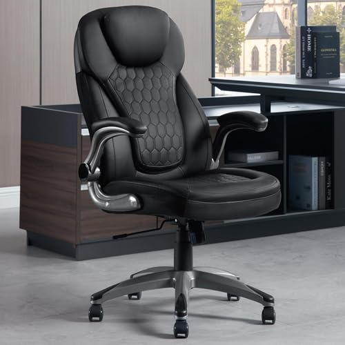 WOLTU Silla Ergonomica Escritorio, Silla Ejecutiva con Respaldo Alto y Brazos, Sillon de Escritorio Ajustable en Altura, Función Mecedora y Giratorias, PU, Negro