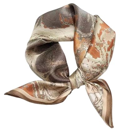 Aufeel 100% Real Mulberry Silk Women Small Square Neck Scarfs 21 Lightweight Headscarf Printed Neckerchief Gift Packed(Creamy Brown)