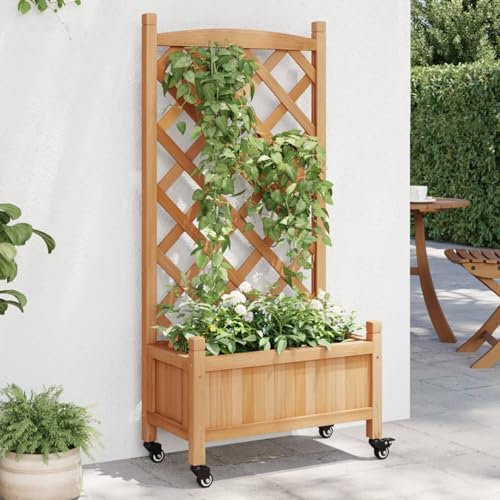ShGaxin Jardinera con Enrejado y Ruedas Madera Maciza de Abeto marrón, Huerto Urbano Terraza, Jardineras Exterior, Jardineria Maceteros, Mesa De Cultivo, Huerto En Casa - 3207647