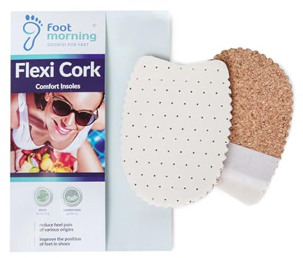 Foot Morning flexi kork, klackstöd av tyg, latex och naturlig kork, med självhäftande bottenlager, stötdämpande inlägg, hjälper mot klacksporre, lindrar klacksmärta, 1 par (herr, 7-12 UK)