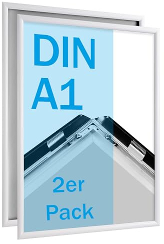 SPRINTIS Klapprahmen A1 aus Aluminium, Rahmen in weiß, 2 Stück Plakatrahmen mit 2,5 cm Rahmenbreite, inkl. UV-Schutzfolie & Befestigungsmaterial