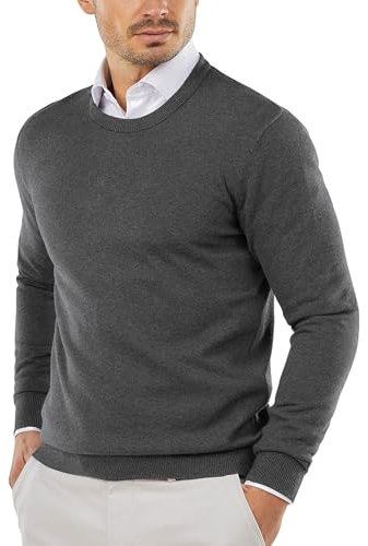 COOFANDY Men's Crew Neck Jumper Mens Jumpers UK Knitted Sweater Pullover Men Winter Jumpers Knit Dark Grey L