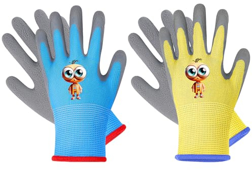 LveSunny Gartenhandschuhe für Kinder, 2 Paar, Arbeitshandschuhe für Outdoor-Aktivitäten, Größe M (5-7 Jahre)