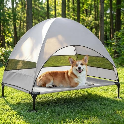 Lettino per cani con tetto, cuccia rialzata con piedini antiscivolo stabili, ampia ombra, per esterni, impermeabile, per cani di grandi dimensioni, campeggio, interni ed esterni