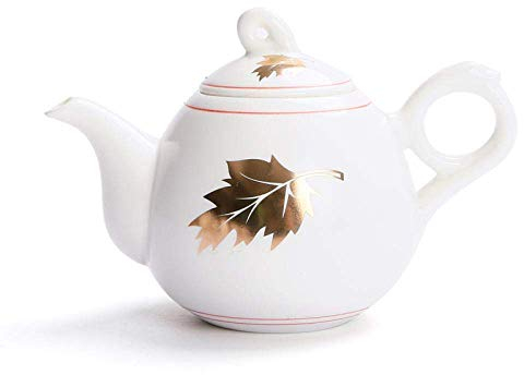 sjdoPulse Théière en Porcelaine Blanche Feuille D'Érable Dorée De 215Ml, Service À Thé en Céramique, Bouilloire À Thé Créative