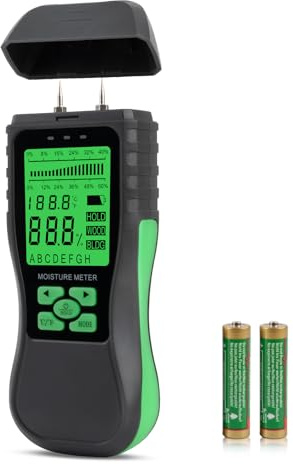 Kereinpo Misuratore di umidità digitale, rilevatore di perdite d'acqua per parete, tester di umidità, tipo pin, display LCD retroilluminato verde, legno, tester di umidità
