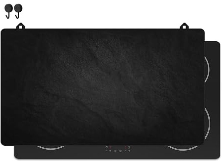 KitchyMist Herdabdeckplatte Schwarze Steinwand - 90x52 cm - Kochfeld Abdeckung - Induktionsschutz - Küchen-Spritzschutz