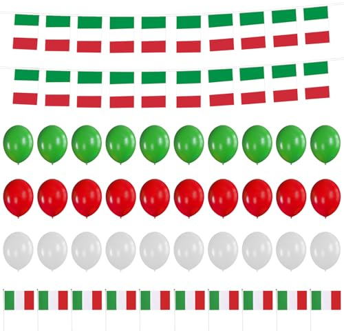 NXPWRC 1 Piece Italian Flag Banner, 10 Hand-Waving Flags, 30 Balloons, Italian Themed Party Decoration, Fan Party Supplies