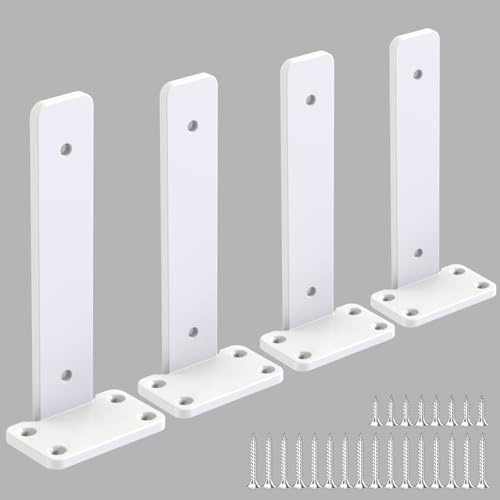 Floating Shelf Brackets Upgraded, 10 inch, White Heavy Duty Iron Shelf Brackets, Industrial Modern Floating Shelf Support for Wall Mount Shelves,4 Pack, Support DIY(5mm Thickening Type).