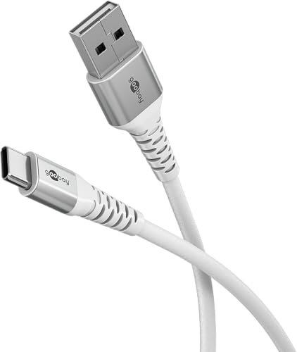 goobay Cavo in tessuto flessibile da USB-A a USB-C 60 W, 1 m, 480 Mbits, cavo di ricarica USB C/Supersoft/Xiaomi, Nothing Phone USB A a C, cavo in tessuto, bianco, 74530