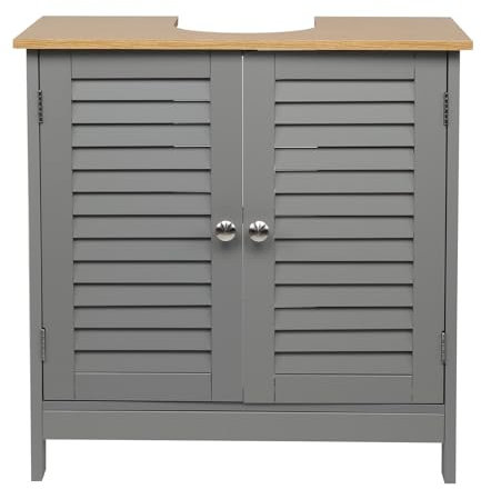 Modern Double Shutter Door MDF Painted Grey Washbasin Cabinet with Storage Space