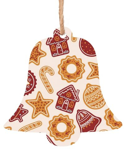 Weihnachtsschmuck aus Holz für Baumdekoration, Lebkuchen, Sterne, Glocken, hängende Weihnachtsbaumschmuck, Kugel, Heimdekoration (Glockenform)
