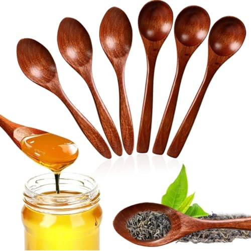IKOPFLN 6 Pezzi Cucchiaio in Legno Fatto a Mano, Cucchiaio da Miele, Cucchiaini legno, Nanmu Naturale, Cucchiaio da Zuppa, Mescolare, Cucina, Accessori da Cucina