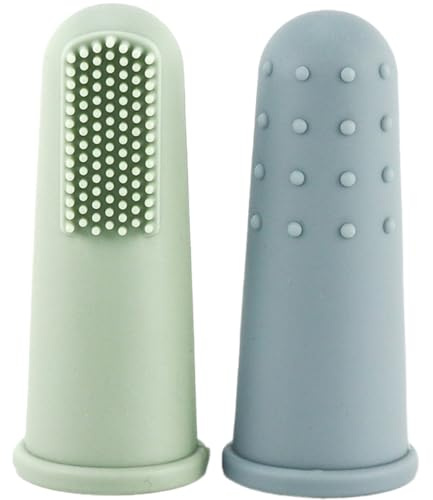 Baby Finger Toothbrush, Food Grade Silicone Tooth Cleaner, 0-2 Years Infant Toddler Soft Silicone Training Aid BPA Free, 2 Pack