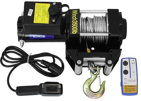 VNATWGOO Cabrestante EléCtrico Resistente Al Agua De 3000 LB A 4000 LB, Cabrestante para AutomóVil De 12 V/24 V con Control Remoto Doble, para RecuperacióN Todoterreno, Rescate En Arena,3500lb-12V