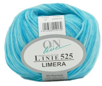 Online Garne Linie 525 Limera, Häkelwolle, Strickgarn für Frühling und Sommer, Baumwollmischgarn, Nadelstärke 4 bis 4,5 mm (03 türkis)