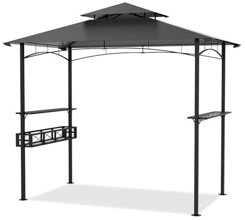 NAIZY Grill Pavillon 2,4x1,4x2,5 m BBQ Grillpavillon mit Polyester-Doppelschichtdach Gartenpavillon inkl. Metall Regal Aufbewahrungskorb & Mehr Haken Gartenlauben Gartenzelt für Party BBQ, Anthrazit