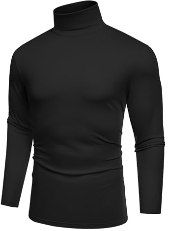 COOFANDY Men's Roll Neck Top Long Sleeve Turtleneck Jumper Slim Fit Sweater Polo Neck Jumper Lightweight Black S