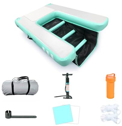 Hunderampe Aufblasbare Hunde Dogs On Water Schwimmleiter, Aufblasbar – Rutschfeste Hunde-Bootsrampe, Schwimmend, Für Pools, Boote, Docks, Meer Und See – Hundesteg Mit 2 Seilen, 150x100x10 CM(Green)