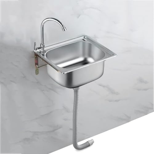 Lavello A Vasca Singola In Acciaio Inossidabile, Lavabo A Parete Per Lavamani, Lavelli Commerciali, Lavelli Da Bar Con Rubinetto Goosneck, Per Cucina Per Camper Ristorante Commercia, Onecolor, 50x40cm