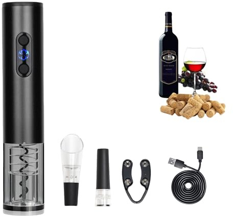 Electric Wine Bottle Opener Set – Rechargeable Corkscrew with Foil Cutter, Wine Pourer & Vacuum Stopper – One-Touch Automatic Wine Opener Wine Accessories – Perfect Wine Gifts for Wine Lovers
