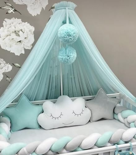Baby Fancyroom - Dosel para cuna de bebé, mosquitero, cuna de princesa, dosel para cama auxiliar, decoración para habitación infantil, baldaquino de lujo para habitación de niños de tul premium (verde