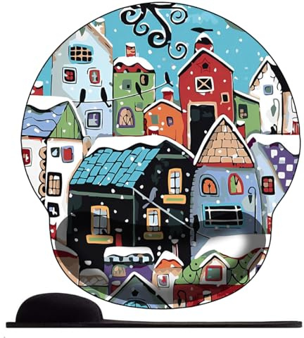 3D Tapis de Souris Ergonomique - Tapis de Souris Gamer avec Repose Poignet, Confort avec Repose- Gaming Mouse Pad pour Ordinateur Portable -Ville de Neige en Dessin animé