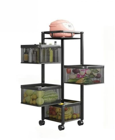 Carrello da cucina con 3 ripiani girevoli, ruote bloccabili e cestelli rimovibili, organizer salvaspazio per cucina, bagno o camera da letto