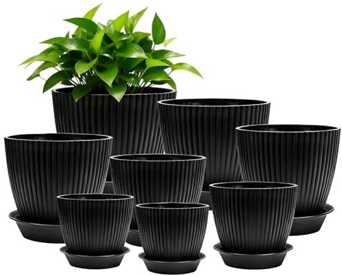 VEGOATY 8 stycken blomkrukor plast: 20 cm stor ytterkruka av plast för inomhusväxter med underlägg, andas och korrosionsbeständig, ytterkruka växtkruka för hem, balkong, trädgård