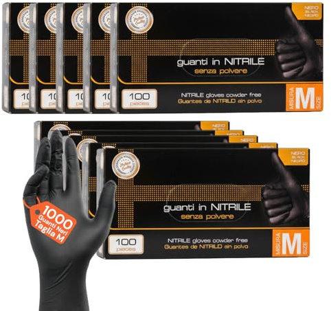 Avilia - Set 1000 Guanti Nitrile Neri Monouso Taglia M Senza Talco, Resistenti per Uso Professionale e Domestico, Presa Sicura, Facili da Indossare, Protezione Igienica per Estetica e Pulizie