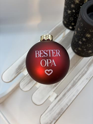 Weihnachtsbaumkugel Bester Opa mit Herz 8cm rot matt - gelaserte Christbaumkugel aus Glas - Geschenkidee zu Weihnachten - Baumschmuck Weihnachtskugel Großvater