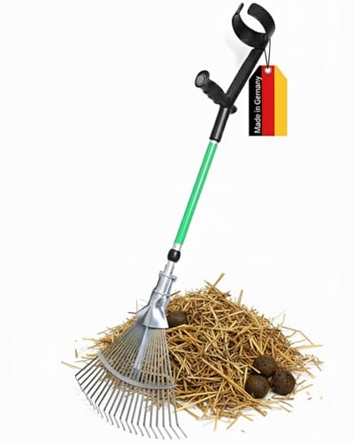 BollenBoy Profi Mistkrücke - Metallrechen für Pferdemist & Stallreinigung, Rückenfreundliches Stallwerkzeug für Paddock, Reitplatz & Box, Ergonomischer Bollensammler mit Armstütze - Höhenverstellbar