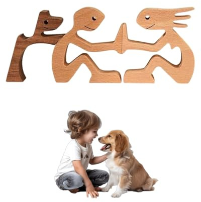 HZAOPZE 1 Satz Holzschnitzerei für Hunde, Handgemachte Hund Holzschnitzerei Familie Haustier Holzschnitzerei Holzschnitzerei von Menschen und Hunden Geschnitzte Holzdekorationen für Hundeliebhaber