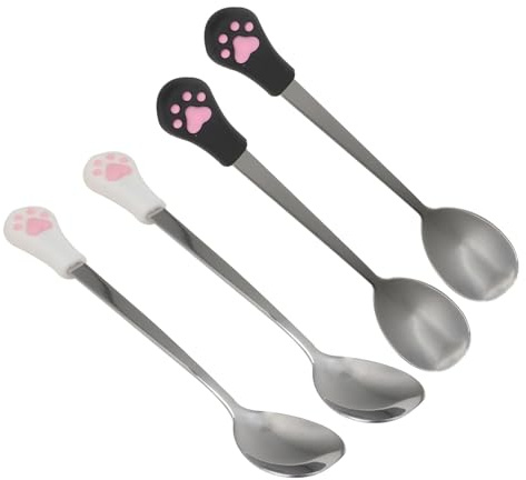 Alasum Pet Food Canned Scoop Stainless Steel Silicone 4Pcs Sturdy Spoons for Feeding Dogs and Cats