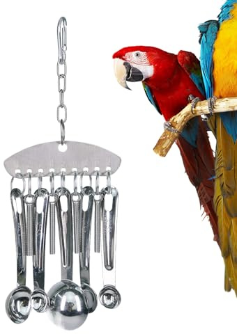 Jouet Cloche en Acier Inoxydable pour Oiseaux - Jouet Perroquet en Acier Inoxydable Anneau Cuillère, Jóuet Cloche Anneau Cuillère | Jóuet à Mâcher et à Balançoire pour Cacatoès, Pinsons, Colombes, Per