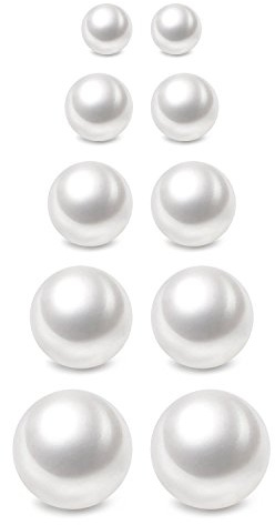 Charisma 3-7mm Composite Pearl Earrings Round Ball Pearls Stud Earrings Hypoallergenic 5 Pairs Mixed Sizes Imitation Pearl Earrings Set for Women