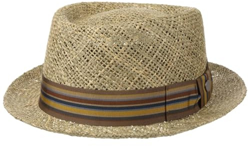 LIERYS Montappo Pork Pie Strohhut Naturfarbener Fedora Hut mit Ripsband Unisex Made in Italy Frühjahr Sommer
