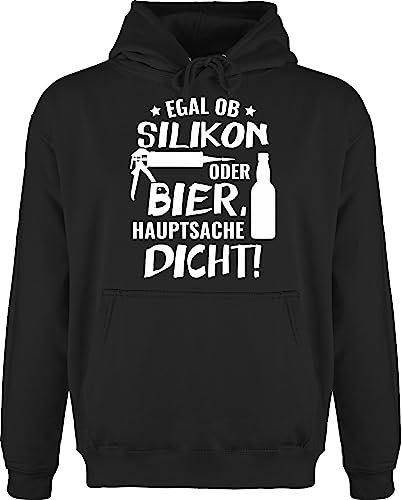Hoodie Herren Pullover Männer - Sprüche Statement mit Spruch - Egal ob Silikon oder Bier Hauptsache Dicht - XS - Schwarz - pullover+mit+lustigen+sprüchen sprüche+pullover sprueche alki pulli