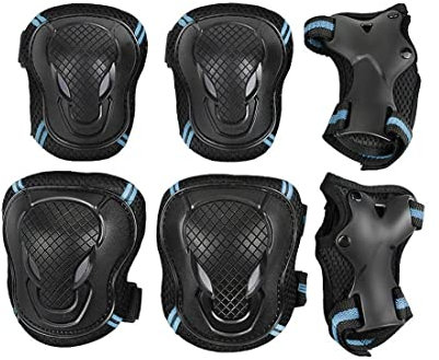 Schutzausrüstung Set für Jugendliche Erwachsene Schoner Set mit Handgelenkschoner Knieschoner Ellenbogenschoner Schützer Set für Junge Mädchen Damen Herren Protektoren Set für Skateboard Roller M