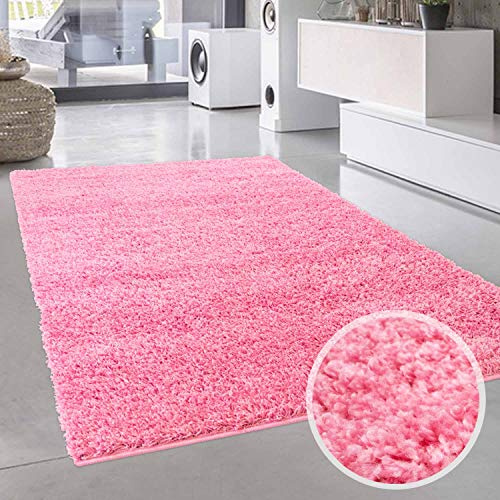 carpet city Shaggy Hochflor-Teppich Einfarbig, Uni Pink in rechteckig, rund, quadratisch für Wohn- und Schlafzimmer mit weichen Flor; Größe: 230x320 cm