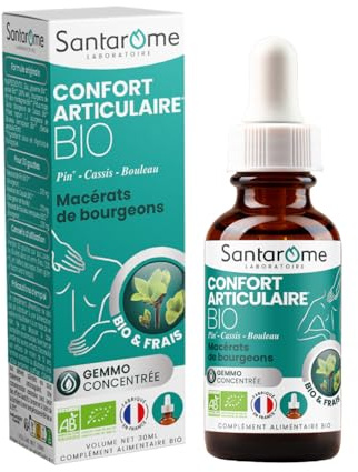 SANTAROME Gemmo Confort Articulaire Bio - Mobilité - 30 ml - France | Trio de bourgeons : Pin, Cassis, Bouleau - Bio, frais & cueillis à la main en France - 30 gouttes par jour pures ou diluées