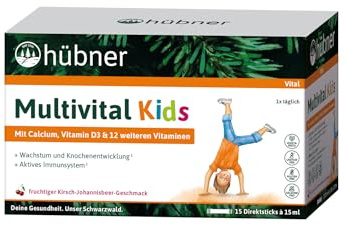 Hübner Multivital Kids® Direktsticks mit Calcium, Vitamin D3 und 12 Vitaminen | Nahrungsergänzung für Kinder | Wachstum | Knochenentwicklung | Immunsystem
