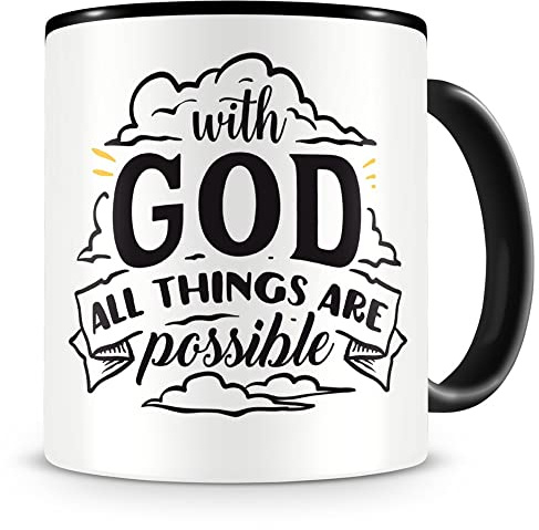 Samunshi® With God All Things Are Possible Tasse Glaube Jesus Bibelvers Geschenk Kaffeetasse Teetasse Kaffeepott Kaffeebecher Becher 300ml schwarz