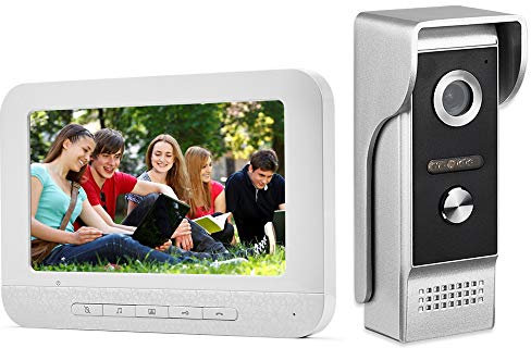 AMOCAM Sistema de intercomunicación de video, monitor de 7 entradas, kit de timbre de puerta de video con cable, intercomunicador de puerta de cámara IR para exteriores, monitoreo de soporte,